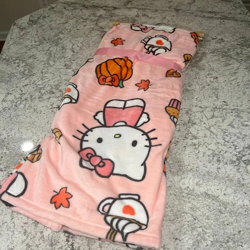 Hello Kitty Fall Pumpkin Cupcake Latte Leaf Plush Throw Blanket